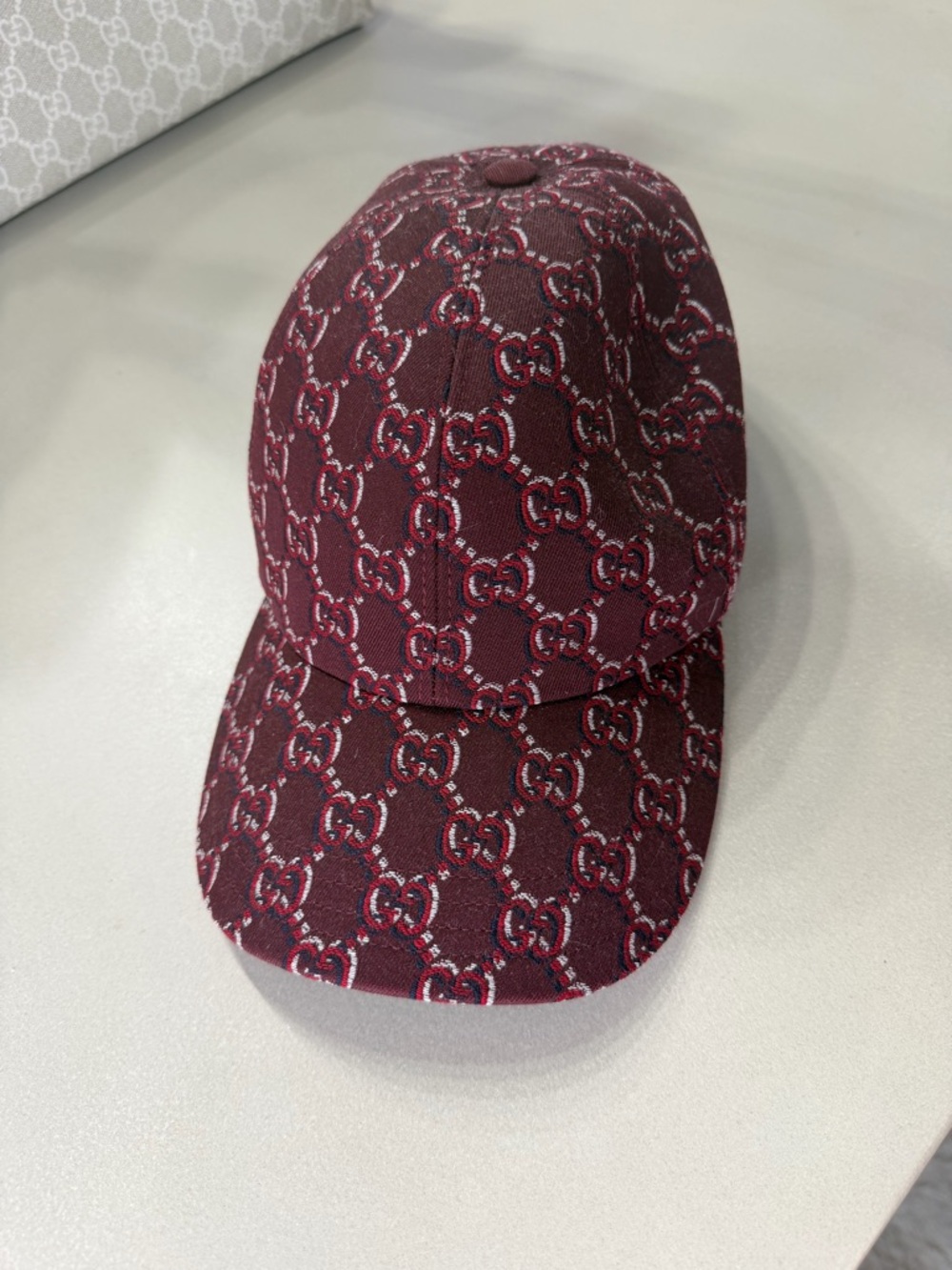 Gucci Size Medium Burgundy GG Jacquard Baseball Cap NWT
